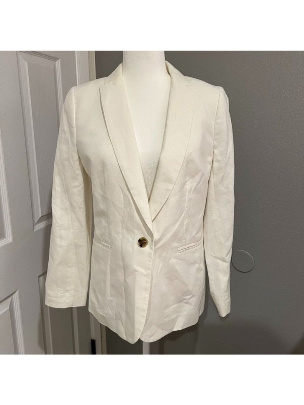 J Crew White Linen Cotton Blend One Button Blazer Size 4